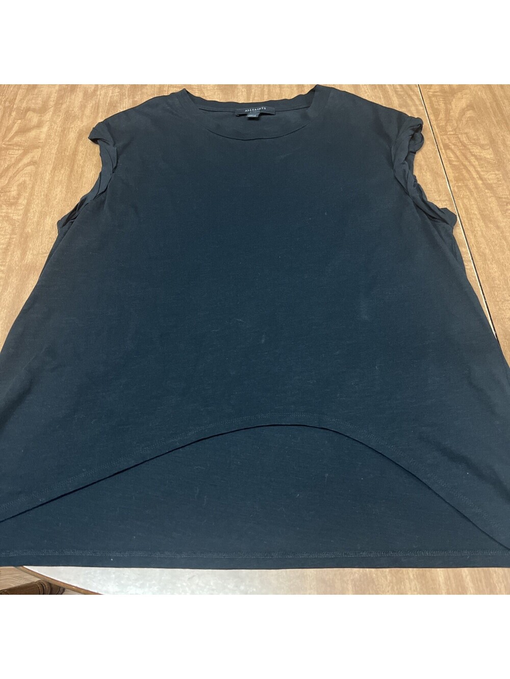 AllSaints Womens XS Black Sanza Tank Sleeveless Rolled Sleeve Tshirt Tank Top